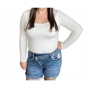 NEW WASABI + MINT square neck long sleeve bodysuit in ivory